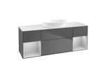Villeroy und Boch Finion Waschtischunterschrank FD01GJGK 120cm, Abdeckplatte white matt, Regale Light grey matt lacquer, Anthracite matt