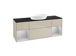 Villeroy und Boch Finion Waschtischunterschrank FD02GJHH 120cm, Abdeckplatte black matt, Regale Light grey matt lacquer, Sand Matt Lacquer