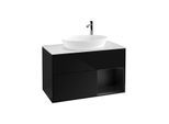 Villeroy und Boch Finion Waschtischunterschrank F901PDPH 100cm, Abdeckplatte white matt, Regale Black matt lacquer, Glossy Black Lacquer