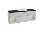 Villeroy und Boch Finion Waschtischunterschrank FD02HHGJ 120cm, Abdeckplatte black matt, Regale sand matt lacquer, Light grey matt