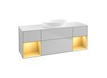 Villeroy und Boch Finion Waschtischunterschrank GD01HFGJ 120cm, Abdeckplatte white matt, Emotion, Regale Gold matt lacquer, Light grey matt
