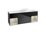 Villeroy und Boch Finion Waschtischunterschrank FD01HHPD 120cm, Abdeckplatte white matt, Regale sand matt lacquer, Black matt lacquer