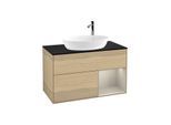 Villeroy und Boch Finion Waschtischunterschrank G902HHPC 100cm, Abdeckplatte black matt, Emotion, Regale sand matt lacquer, Oak Veneer