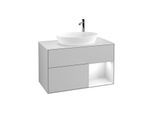 Villeroy und Boch Finion Waschtischunterschrank G901GFGJ 100cm, Abdeckplatte white matt, Emotion, Regale Glossy white lacquer, Light grey matt