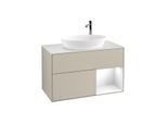 Villeroy und Boch Finion Waschtischunterschrank F901GFHH 100cm, Abdeckplatte white matt, Regale Glossy white lacquer, Sand Matt Lacquer