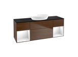Villeroy und Boch Finion Waschtischunterschrank FD02GFGN 120cm, Abdeckplatte black matt, Regale Glossy white lacquer, Walnut veneer
