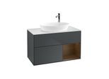 Villeroy und Boch Finion Waschtischunterschrank G901GNHG 100cm, Abdeckplatte white matt, Emotion, Regale Walnut Veneer, Midnight Blue Matt Lacquer