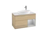Villeroy und Boch Finion Waschtischunterschrank F901GJPC 100cm, Abdeckplatte white matt, Regale Light grey matt lacquer, Oak Veneer