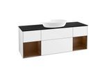 Villeroy und Boch Finion Waschtischunterschrank FD02GNGF 120cm, Abdeckplatte black matt, Regale Walnut Veneer, Glossy white lacquer