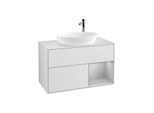 Villeroy und Boch Finion Waschtischunterschrank F901GJMT 100cm, Abdeckplatte white matt, Regale Light grey matt lacquer, White matt lacquer