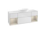 Villeroy und Boch Finion Waschtischunterschrank GD01HHMT 120cm, Abdeckplatte white matt, Emotion, Regale sand matt lacquer, White matt lacquer