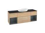 Villeroy und Boch Finion Waschtischunterschrank FD02HGPC 120cm, Abdeckplatte black matt, Regale Midnight matt lacquer, Oak Veneer