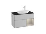 Villeroy und Boch Finion Waschtischunterschrank F902HHGJ 100cm, Abdeckplatte black matt, Regale sand matt lacquer, Light grey matt