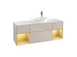 Villeroy und Boch Finion Waschtischunterschrank F981HFHH 160cm, Abdeckplatte white matt, Regale Gold matt lacquer, Sand Matt Lacquer