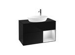 Villeroy und Boch Finion Waschtischunterschrank G902MTPH 100cm, Abdeckplatte black matt, Emotion, Regale White matt lacquer, Glossy Black Lacquer