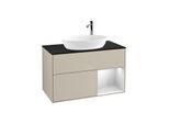 Villeroy und Boch Finion Waschtischunterschrank G902MTHH 100cm, Abdeckplatte black matt, Emotion, Regale White matt lacquer, Sand Matt Lacquer