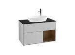 Villeroy und Boch Finion Waschtischunterschrank F902GNGJ 100cm, Abdeckplatte black matt, Regale Walnut Veneer, Light grey matt