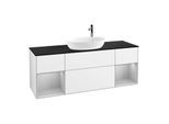 Villeroy und Boch Finion Waschtischunterschrank F982GJGF 160cm, Abdeckplatte black matt, Regale Light grey matt lacquer, Glossy white lacquer