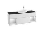 Villeroy und Boch Finion Waschtischunterschrank F982MTMT 160cm, Abdeckplatte black matt, Regale White matt lacquer, White matt lacquer