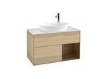 Villeroy und Boch Finion Waschtischunterschrank F901GNPC 100cm, Abdeckplatte white matt, Regale Walnut Veneer, Oak Veneer