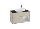 Villeroy und Boch Finion Waschtischunterschrank G902GJHH 100cm, Abdeckplatte black matt, Emotion, Regale Light grey matt lacquer, Sand Matt Lacquer