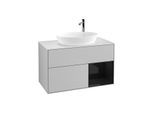 Villeroy und Boch Finion Waschtischunterschrank G901PHGJ 100cm, Abdeckplatte white matt, Emotion, Regale Glossy black lacquer, Light grey matt