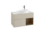 Villeroy und Boch Finion Waschtischunterschrank G901GNHH 100cm, Abdeckplatte white matt, Emotion, Regale Walnut Veneer, Sand Matt Lacquer