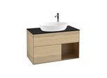 Villeroy und Boch Finion Waschtischunterschrank F902GNPC 100cm, Abdeckplatte black matt, Regale Walnut Veneer, Oak Veneer