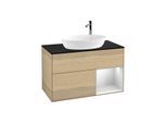Villeroy und Boch Finion Waschtischunterschrank F902MTPC 100cm, Abdeckplatte black matt, Regale White matt lacquer, Oak Veneer