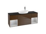 Villeroy und Boch Finion Waschtischunterschrank F982GJGN 160cm, Abdeckplatte black matt, Regale Light grey matt lacquer, Walnut veneer