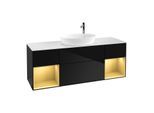 Villeroy und Boch Finion Waschtischunterschrank F981HFPH 160cm, Abdeckplatte white matt, Regale Gold matt lacquer, Glossy Black Lacquer