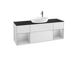 Villeroy und Boch Finion Waschtischunterschrank F982GJMT 160cm, Abdeckplatte black matt, Regale Light grey matt lacquer, White matt lacquer