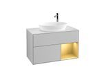 Villeroy und Boch Finion Waschtischunterschrank G901HFGJ 100cm, Abdeckplatte white matt, Emotion, Regale Gold matt lacquer, Light grey matt