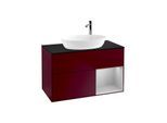 Villeroy und Boch Finion Waschtischunterschrank F902GJHB 100cm, Abdeckplatte black matt, Regale Light grey matt lacquer, Peony Matt