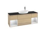 Villeroy und Boch Finion Waschtischunterschrank F982MTPC 160cm, Abdeckplatte black matt, Regale White matt lacquer, Oak Veneer