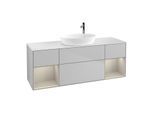 Villeroy und Boch Finion Waschtischunterschrank F981HHGJ 160cm, Abdeckplatte white matt, Regale sand matt lacquer, Light grey matt