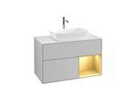 Villeroy und Boch Finion Waschtischunterschrank G781HFGJ 100cm, Abdeckplatte white matt, Emotion, Regale Gold matt lacquer, Light grey matt
