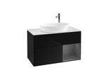 Villeroy und Boch Finion Waschtischunterschrank G901GKPH 100cm, Abdeckplatte white matt, Emotion, Regale Anthracite matt lacquer, Glossy Black Lacquer