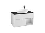 Villeroy und Boch Finion Waschtischunterschrank F902GJMT 100cm, Abdeckplatte black matt, Regale Light grey matt lacquer, White matt lacquer