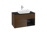Villeroy und Boch Finion Waschtischunterschrank G782PHGN 100cm, Abdeckplatte black matt, Emotion, Regale Glossy black lacquer, Walnut veneer