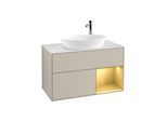 Villeroy und Boch Finion Waschtischunterschrank F901HFHH 100cm, Abdeckplatte white matt, Regale Gold matt lacquer, Sand Matt Lacquer