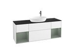 Villeroy und Boch Finion Waschtischunterschrank F982GMGF 160cm, Abdeckplatte black matt, Regale Olive matt lacquer, Glossy white lacquer