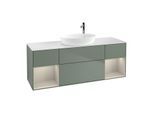 Villeroy und Boch Finion Waschtischunterschrank F981HHGM 160cm, Abdeckplatte white matt, Regale sand matt lacquer, Olive Matt Lacquer