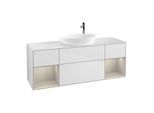 Villeroy und Boch Finion Waschtischunterschrank G981HHMT 160cm, Abdeckplatte white matt, Emotion, Regale sand matt lacquer, White matt lacquer