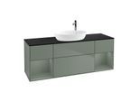 Villeroy und Boch Finion Waschtischunterschrank F982GMGM 160cm, Abdeckplatte black matt, Regale Olive matt lacquer, Olive Matt Lacquer