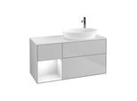 Villeroy und Boch Finion Waschtischunterschrank F921GFGJ 120cm, Abdeckplatte white matt, Regale Glossy white lacquer, Light grey matt