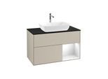 Villeroy und Boch Finion Waschtischunterschrank G782GFHH 100cm, Abdeckplatte black matt, Emotion, Regale Glossy white lacquer, Sand Matt Lacquer