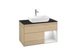 Villeroy und Boch Finion Waschtischunterschrank G782MTPC 100cm, Abdeckplatte black matt, Emotion, Regale White matt lacquer, Oak Veneer