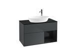 Villeroy und Boch Finion Waschtischunterschrank F902PHHG 100cm, Abdeckplatte black matt, Regale Glossy black lacquer, Midnight Blue Matt Lacquer