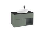Villeroy und Boch Finion Waschtischunterschrank F902HGGM 100cm, Abdeckplatte black matt, Regale Midnight matt lacquer, Olive Matt Lacquer